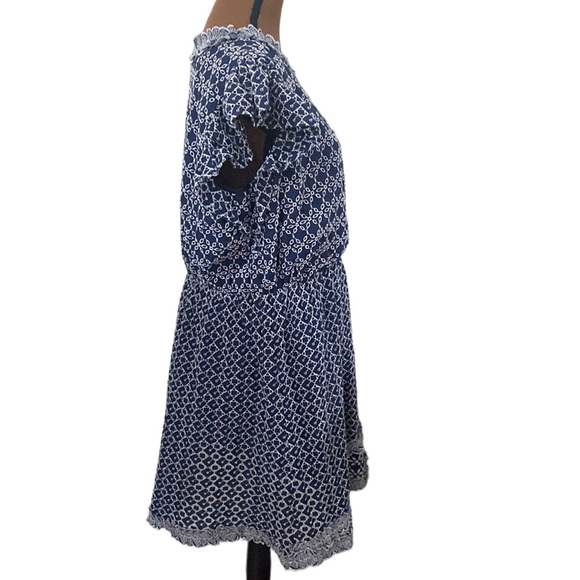 Express Printed navy and white Eyelet Lace Trim Faux Wrap Dress no belt size XL - Picture 4 of 15